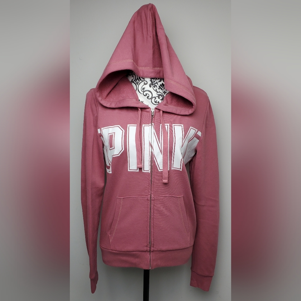 Victoria's Secret Pink Zip-Up Hoodie Pink/White S